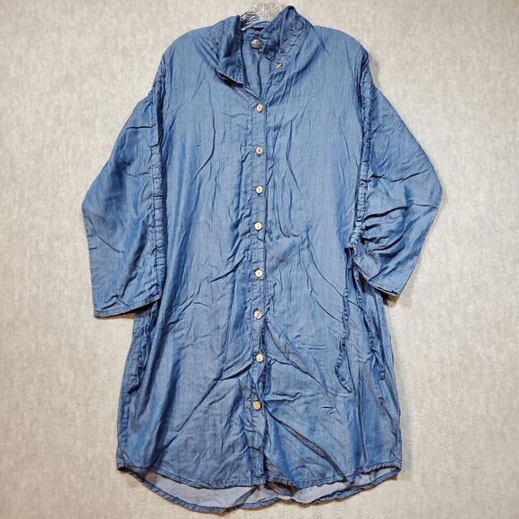 J. Gee Dress Womens Medium Blue Denim Shirt Dress Lyocell Collar Button Front - Picture 1 of 9